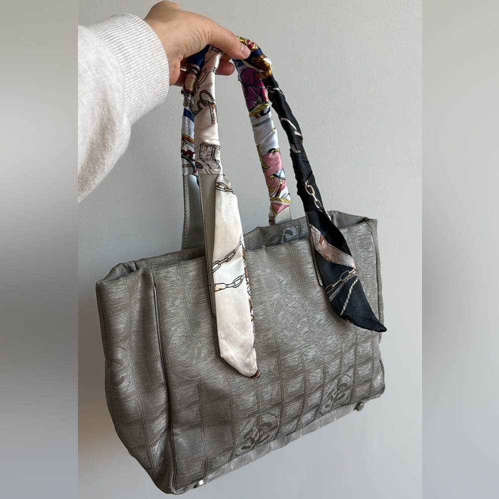 CHANEL Metallic Nylon Travel Tote Silver